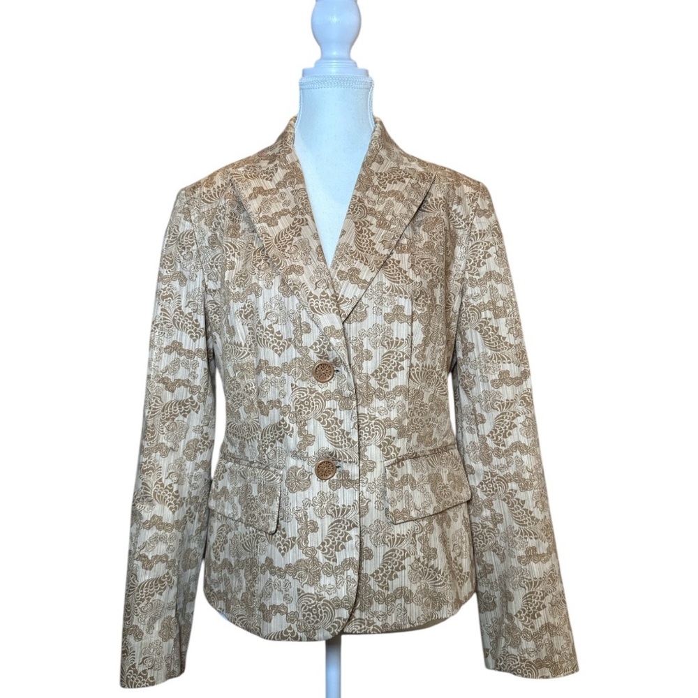 Ellen Tracy Tan Blazer with Notched Lapel and Abstract Pattern - Picture 9 of 9